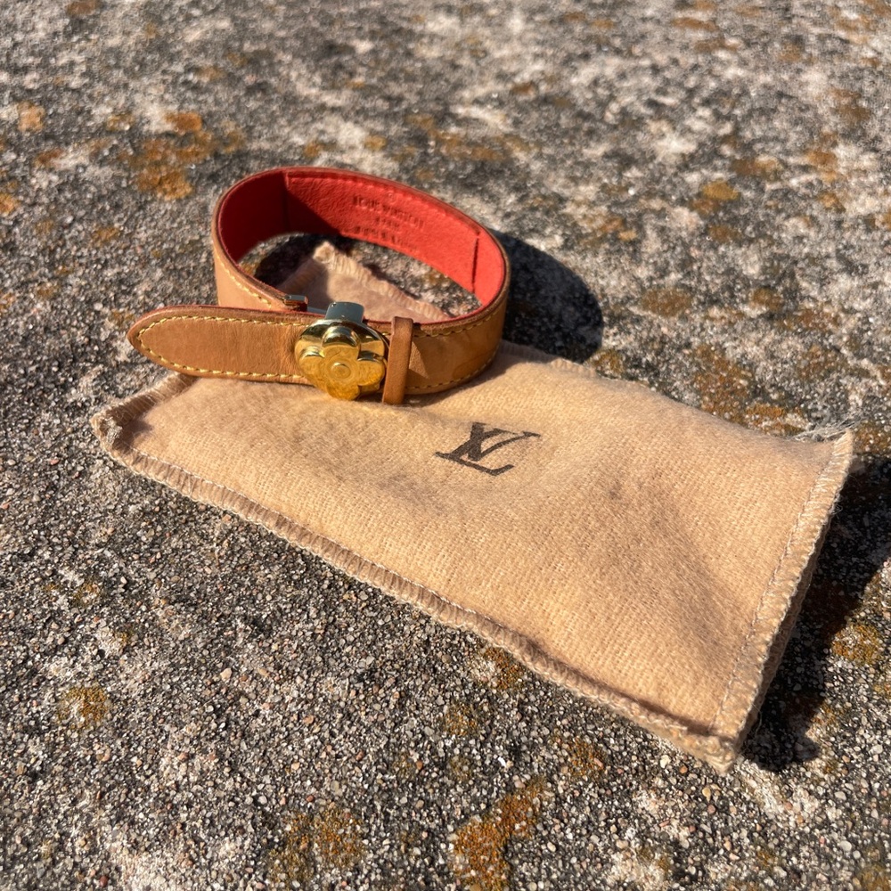 Louis Vuitton Tan and Red Leather Bracelet